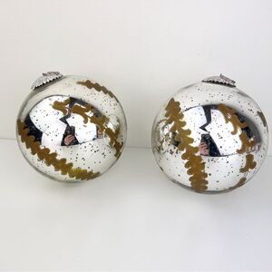Christmas Ornaments Mercury Venetian Glass Distressed Etched Leaves XL Set Of 2